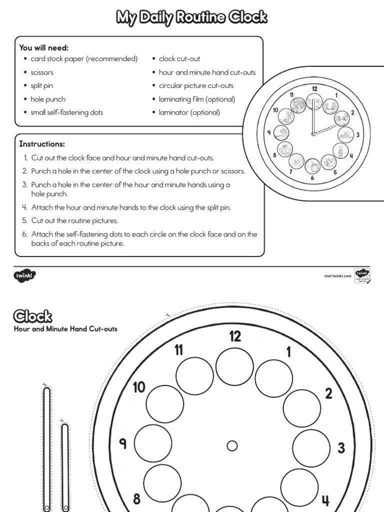 Black and White My Daily Routine Clock Craft | PDF