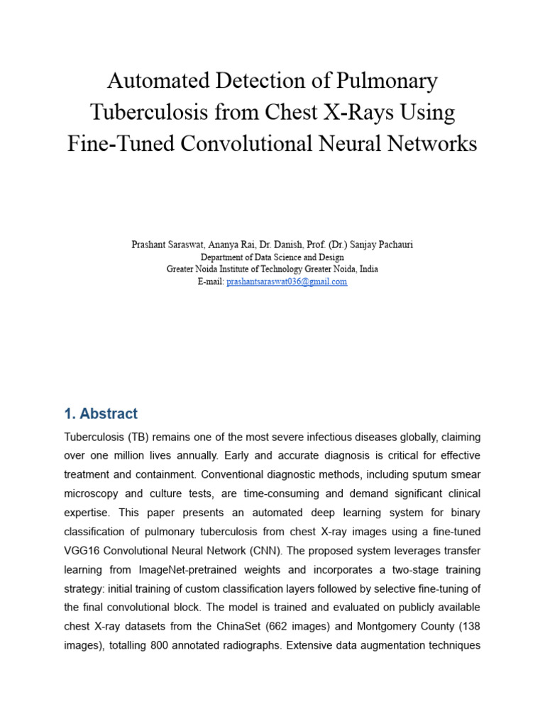 Automated Detection of Pulmonary Tuberculosis From Chest X-Rays Using ...