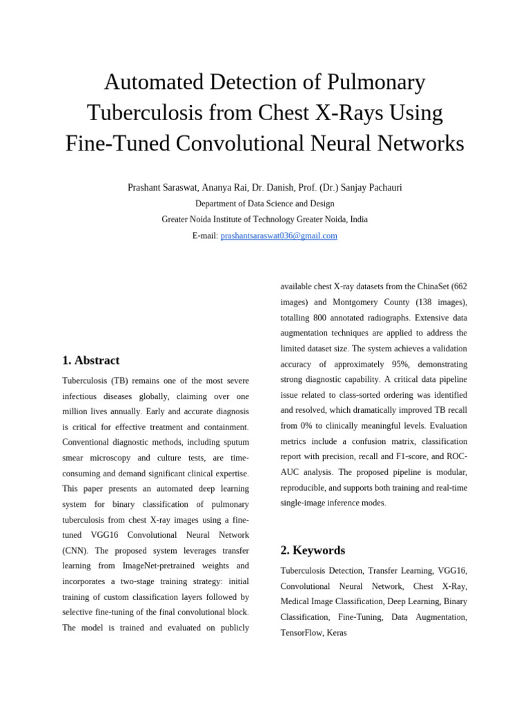 Automated Detection of Pulmonary Tuberculosis From Chest X-Rays Using ...