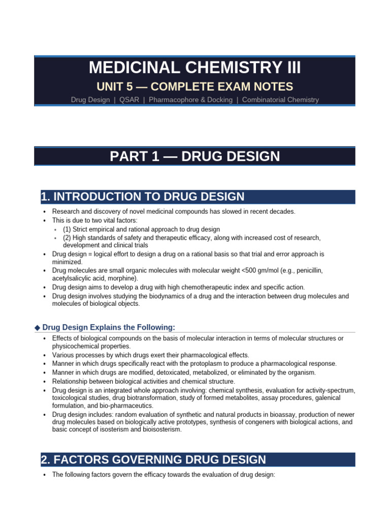 Unit5 MedChem Complete Notes-3 | PDF | Docking (Molecular) | Ligand ...