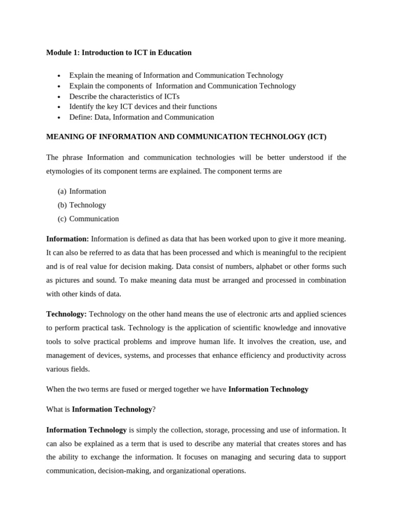 Ict Module 1. Edt 103 | PDF | Communication | Information And ...