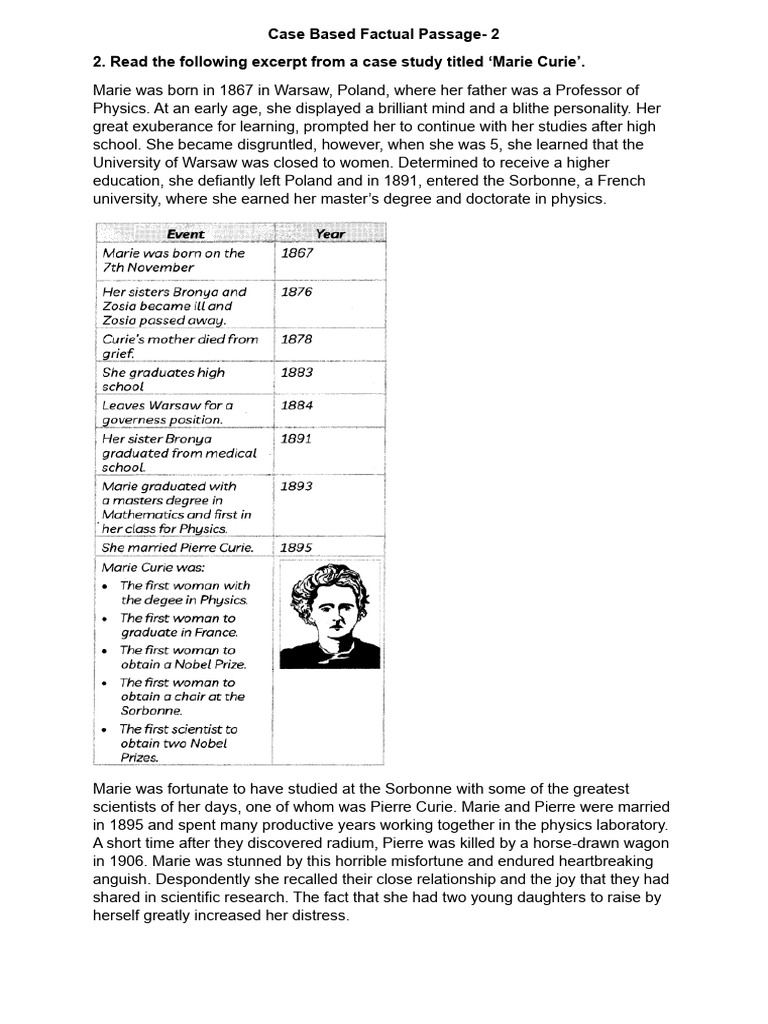Case Based Factual Passage 2 2026-27 | PDF | Marie Curie