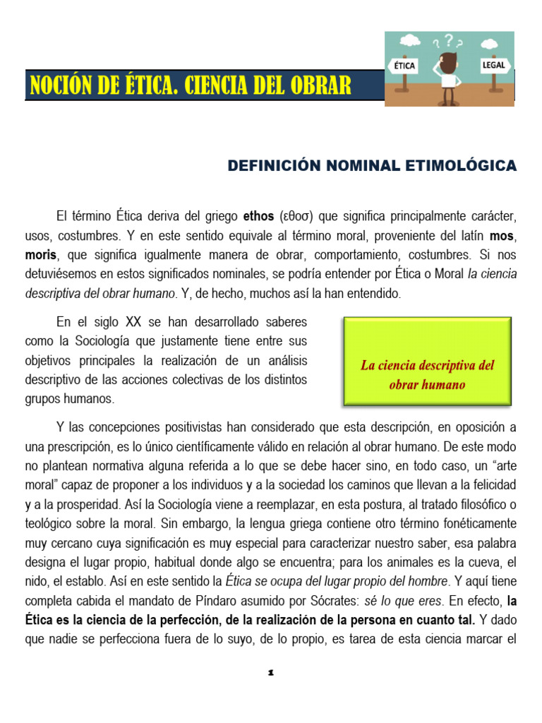 Noción de Ética. Ciencia Del Obrar | PDF | Conocimiento | Moralidad