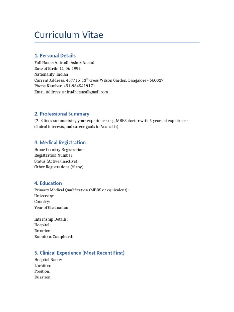 Ahpra Cv Template | PDF