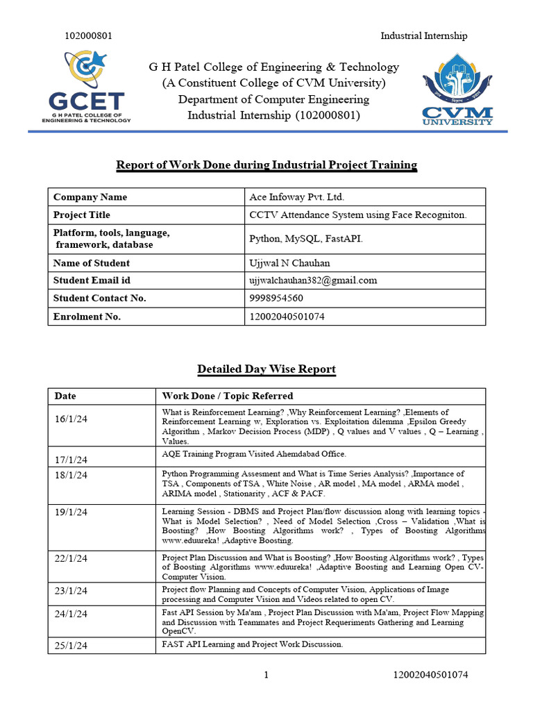 UC 74 Daily Work Progress Report Midsem | PDF | Databases | Computer Vision