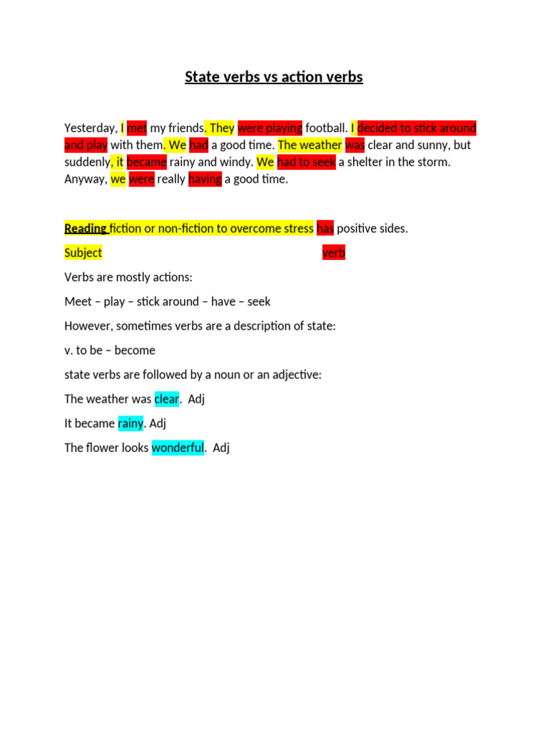State Verbs vs Action Verbs | PDF