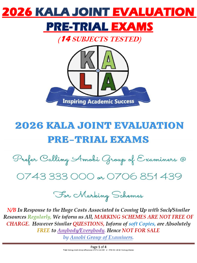 2026 Kala Joint Evaluation Pre-Trial Exams | PDF | Pig | Agriculture