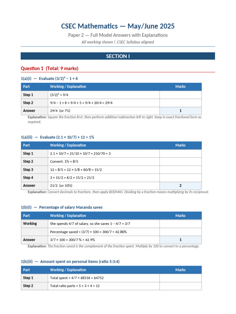 CSEC Maths 2025 P2 Answers | PDF | Angle | Triangle