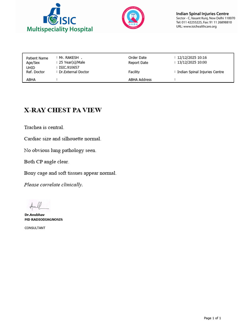 Xray Chest Report | PDF