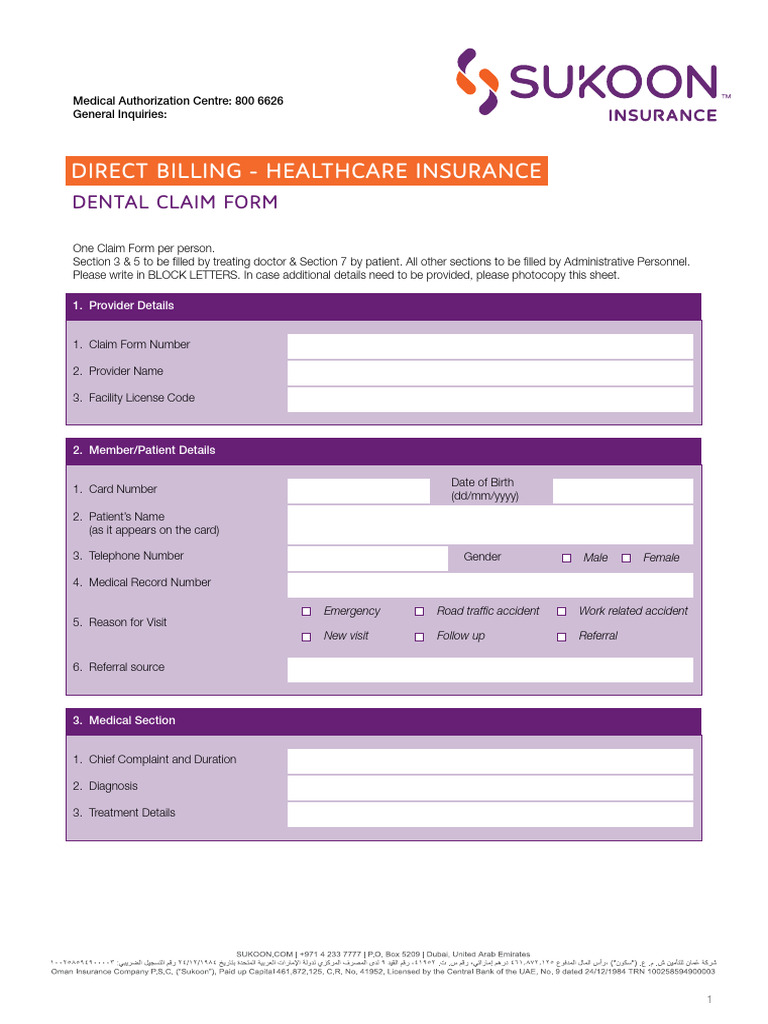 Oman-sukoon Direct Billing Form (2) | PDF | Patient | Public Services