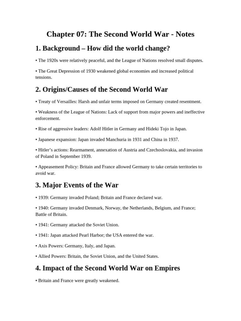 Second World War Notes | PDF | World War II | International Relations