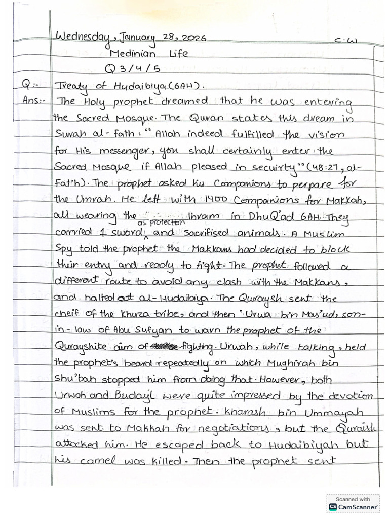 Isl p1 q3/4/5 treaty of al hudaibya answer | PDF