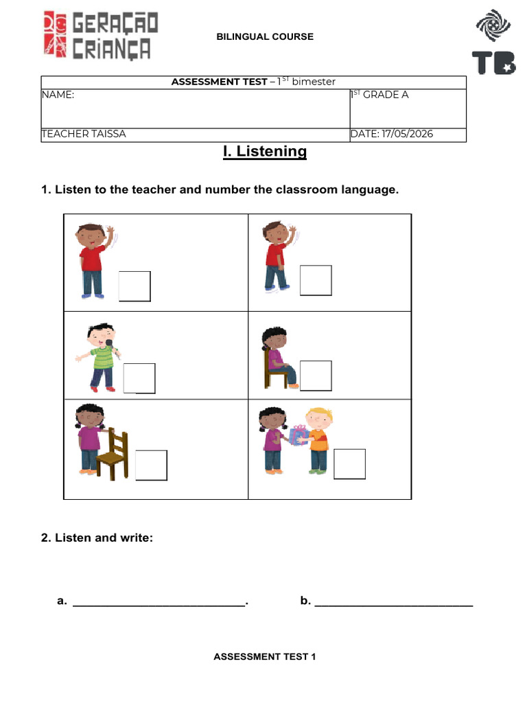 Prova Ingles - 1 Ano - Taissa - 1 Bimestre | PDF
