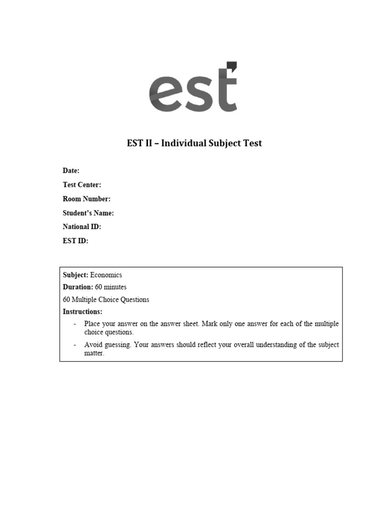 EST 2 Economics - Test Sample 1 | PDF | Demand | Taxes
