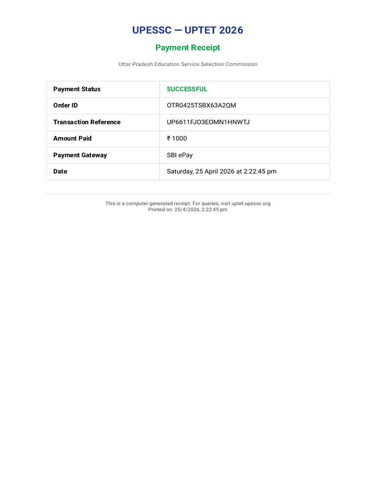 Payment Receipt — Upessc Uptet 2026 | PDF