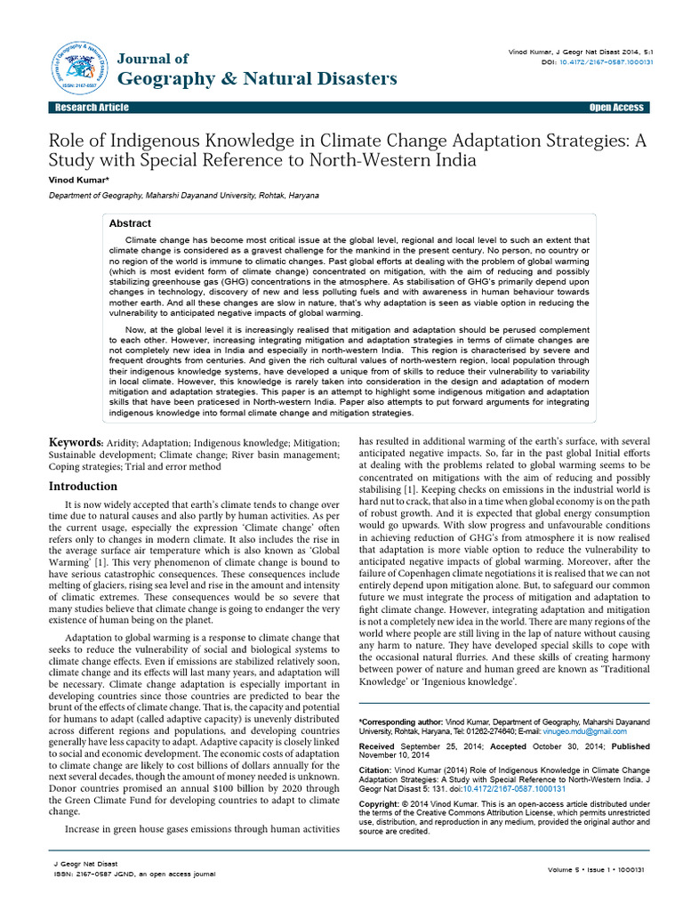 Role of Indigenous Knowledge in Climate | PDF | Climate Change ...
