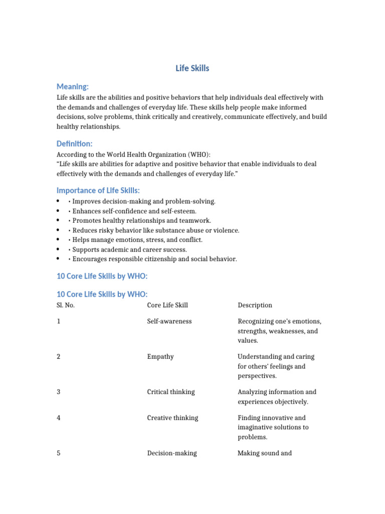 Life Skills Notes | PDF | Life Skills | Empathy