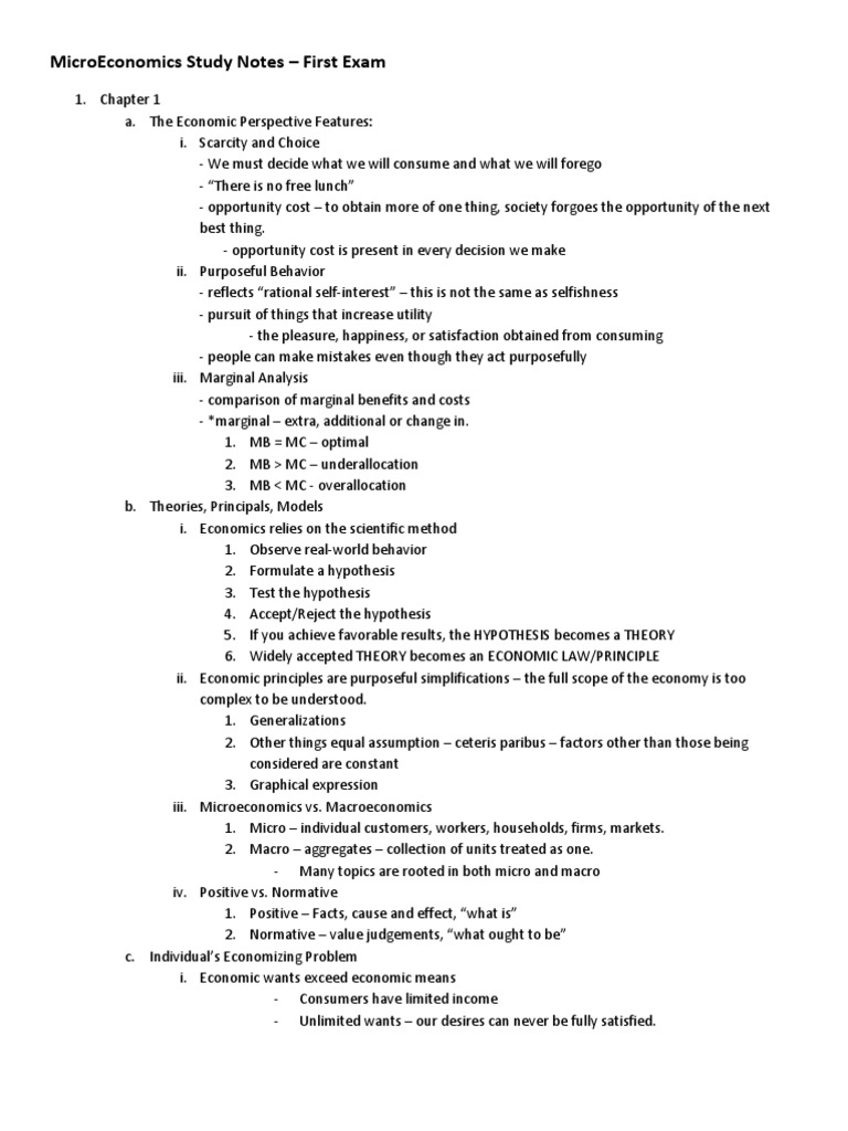 Microeconomics Study Notes Pdf Demand Economics