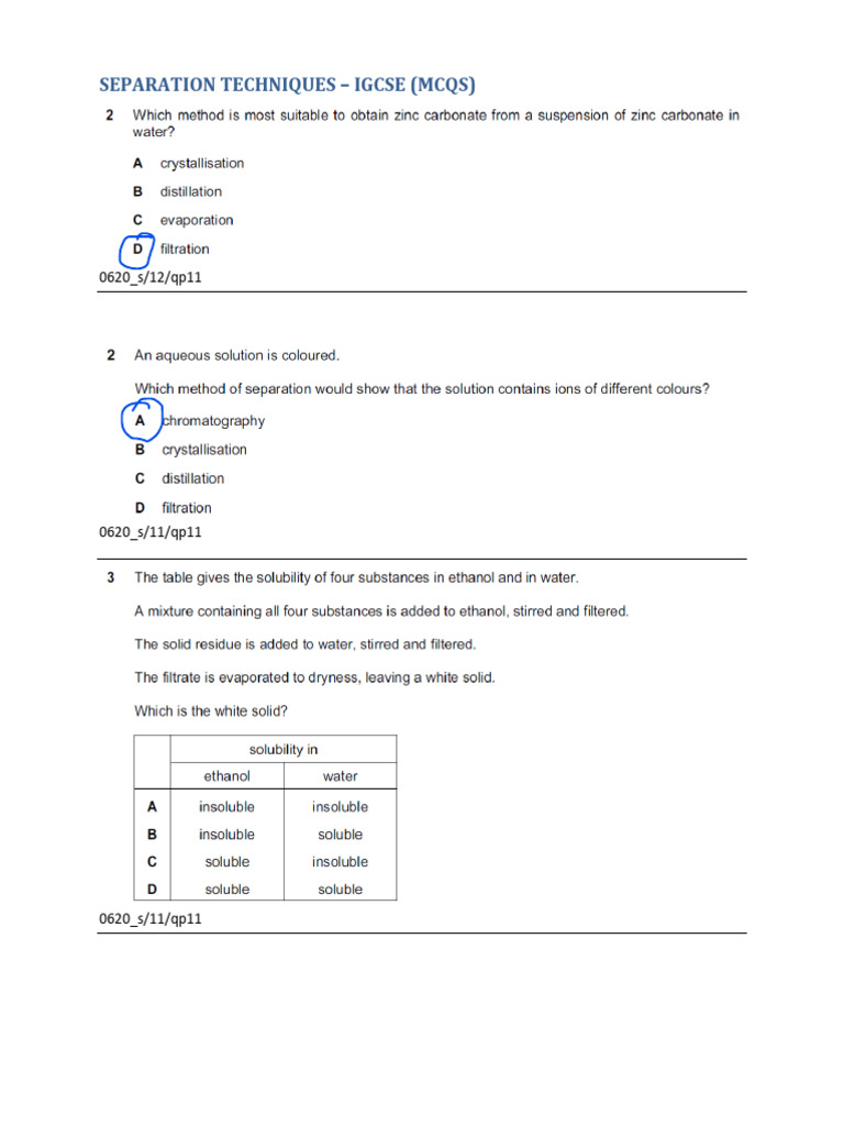 Experimental Separation Techniques Igcse Complete | PDF