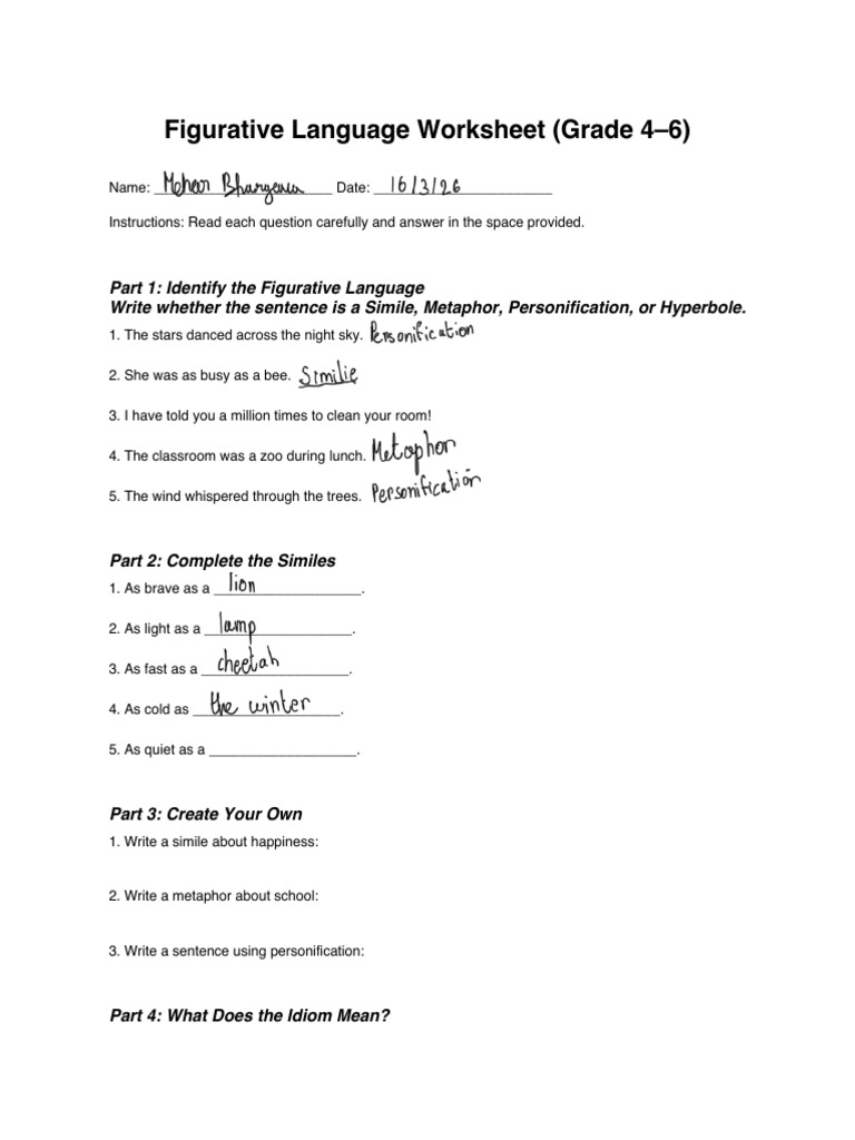 Figurative Language Worksheet | PDF