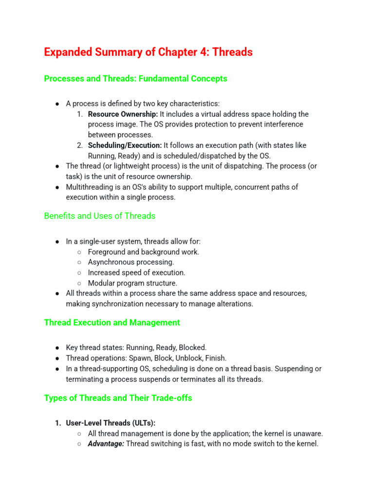 Chapter 4-10 Summary | PDF | Thread (Computing) | Process (Computing)