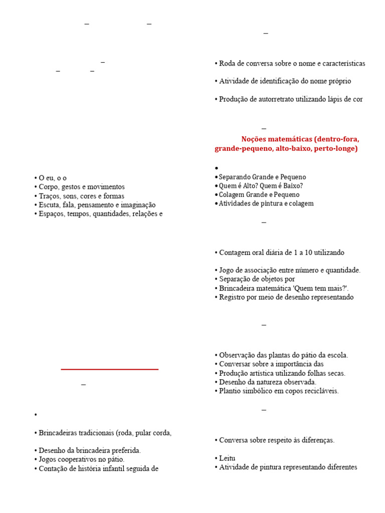 Plano 4 Bimestre Pre1 | PDF | Brincar | Desenho