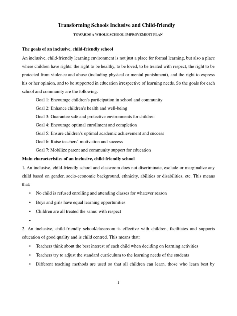 Inclusive Child-Friendly School Plan | PDF | Teachers | Curriculum