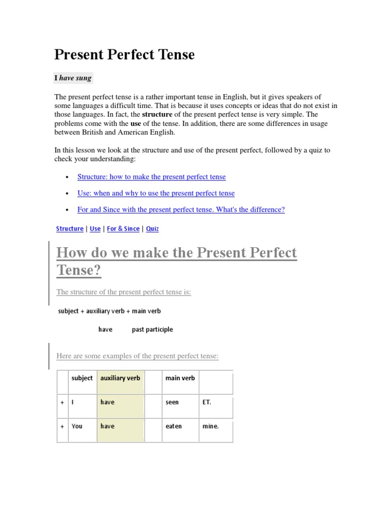 Present Perfect Tense1 | PDF | Perfect (Grammar) | Grammatical Tense