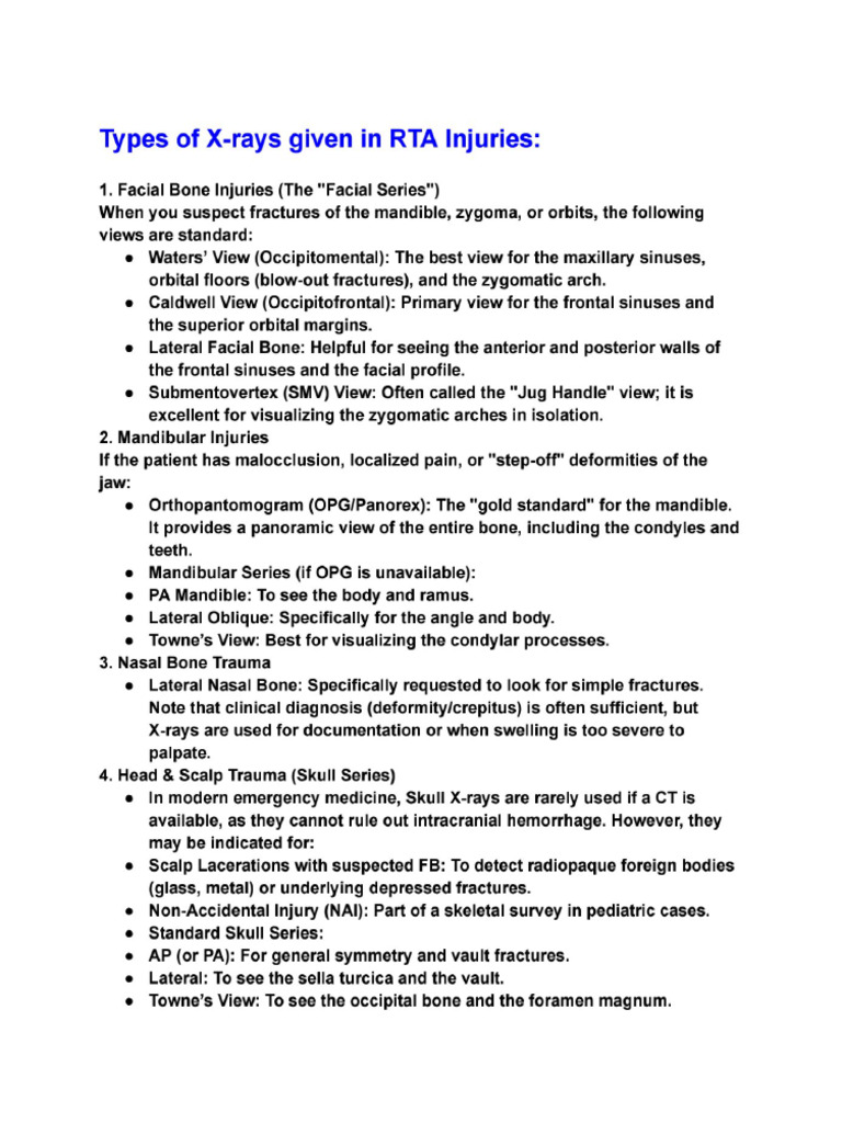 Types of X-rays Given in RTA Injuries | PDF