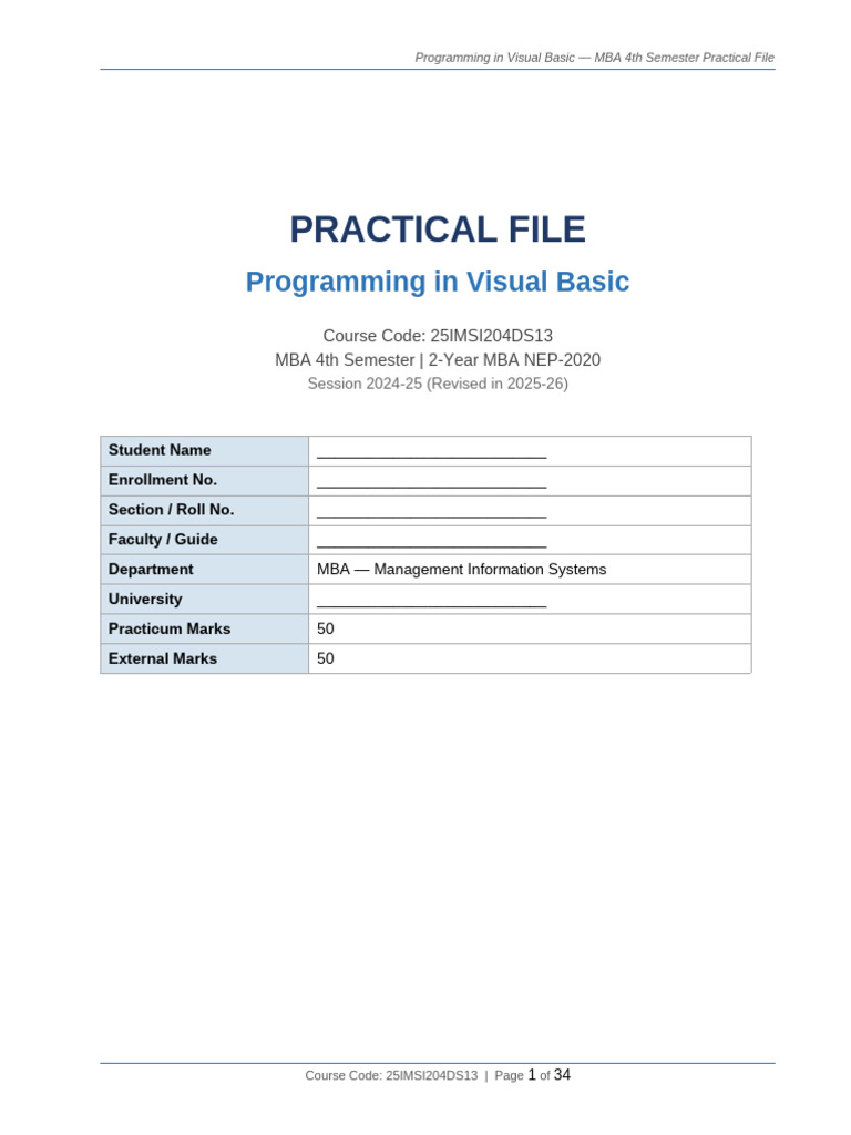 VB_MBA_Practical_File | PDF | Microsoft Access | Component Object Model