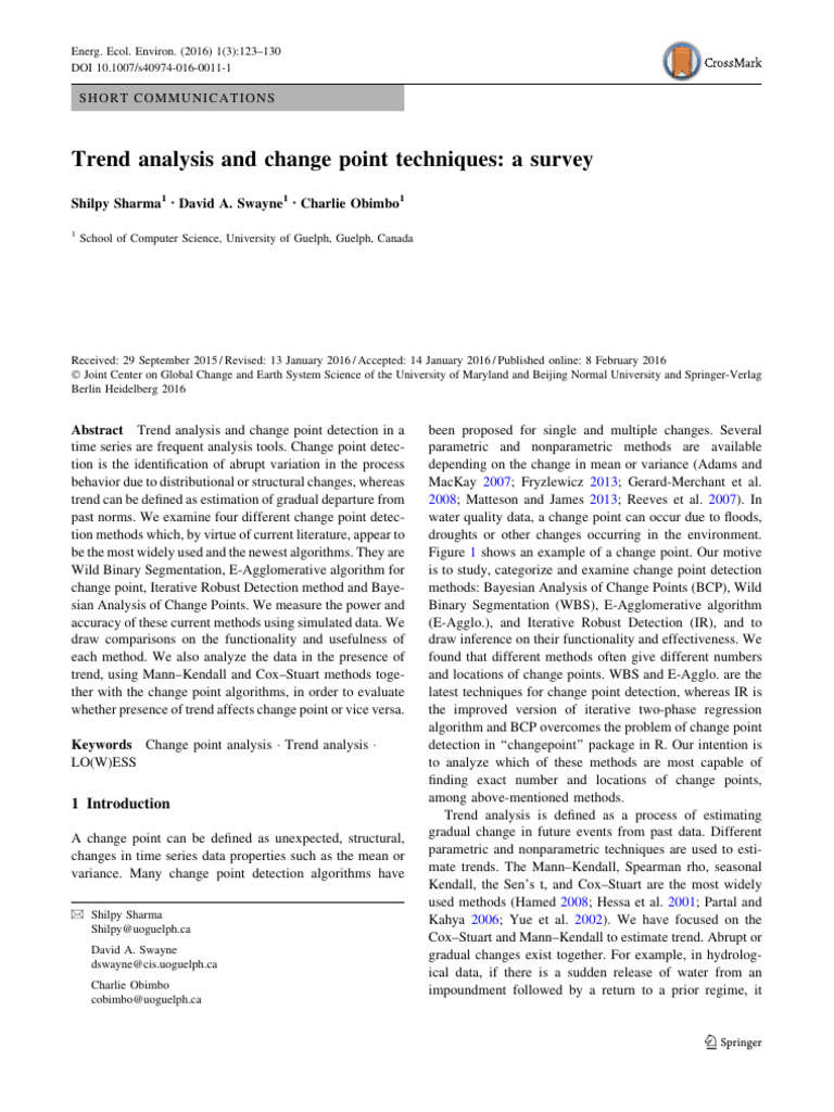Trend Analysis and Change Point Techniques a Survey | PDF | Statistical ...