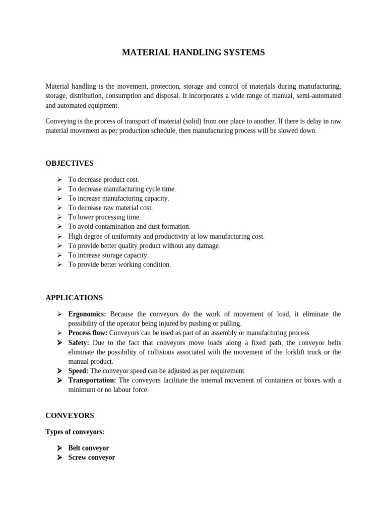 Material Handling Systems | PDF | Belt (Mechanical) | Mechanical ...