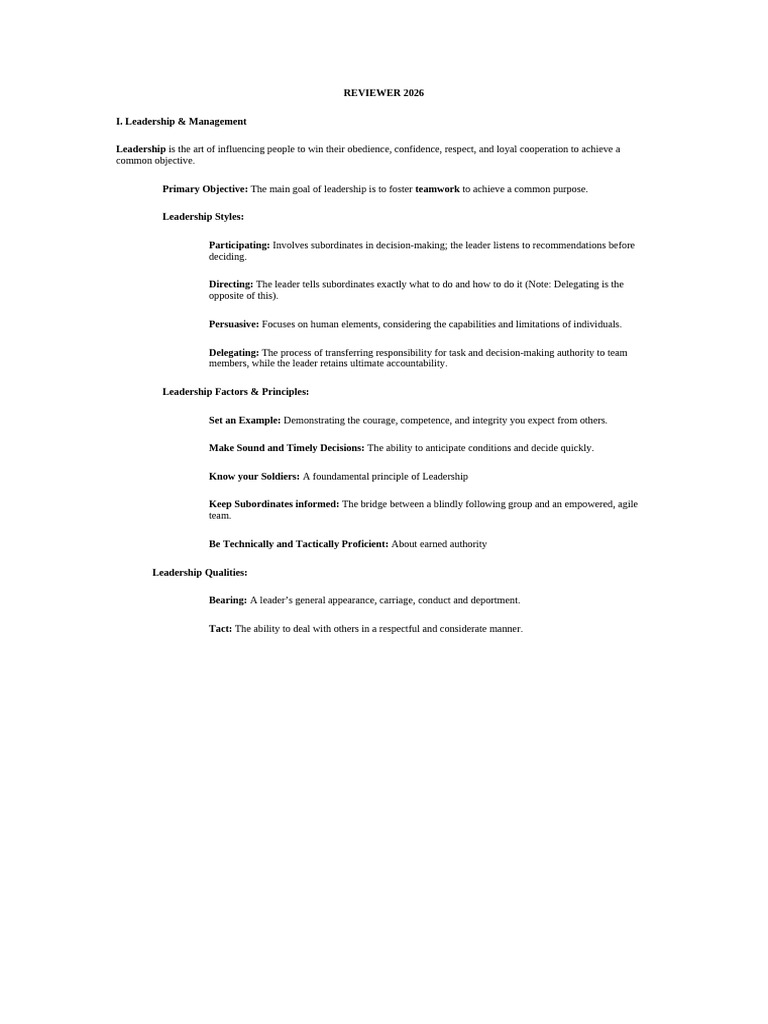 Reviewer 01 MAY 26 | PDF | Platoon | Leadership