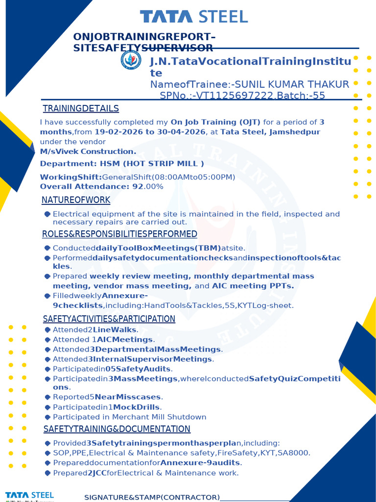 On Job Training (Ojt) Report – Site Safety Supervisor (Sss)_abinash ...