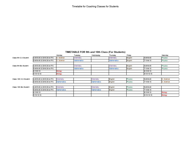 ILD Coaching Classes - Timetable (Room Wise) | PDF