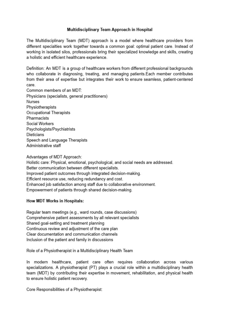 MDT Hospital | PDF | Physical Therapy | Health Care