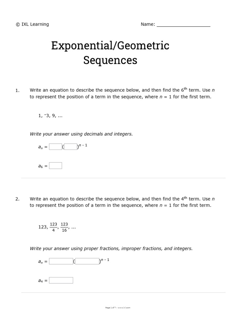 Exponential Geometric Sequences, Solved | PDF | Numbers | Sequence