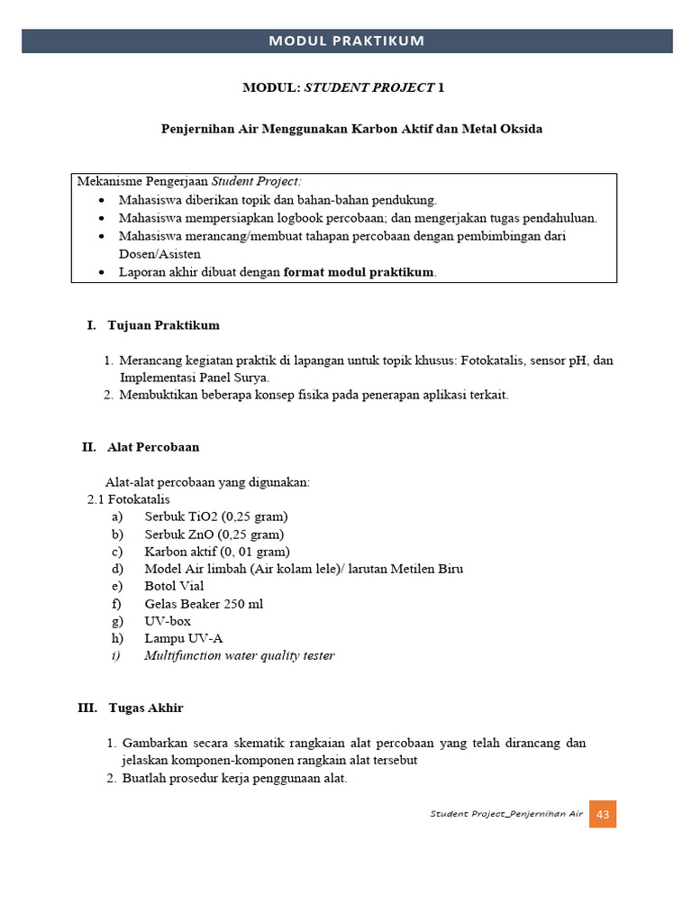 M7 - Modul Student Project I - Penjernihan Air 2025 | PDF