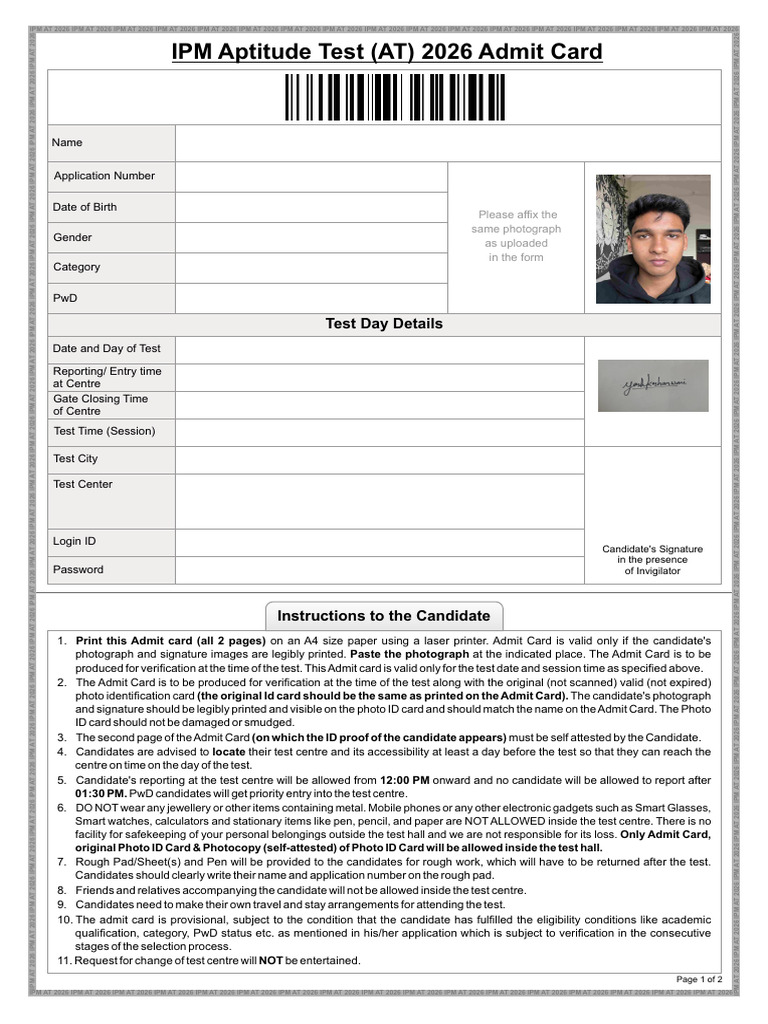 Admit Card | PDF | Identity Document