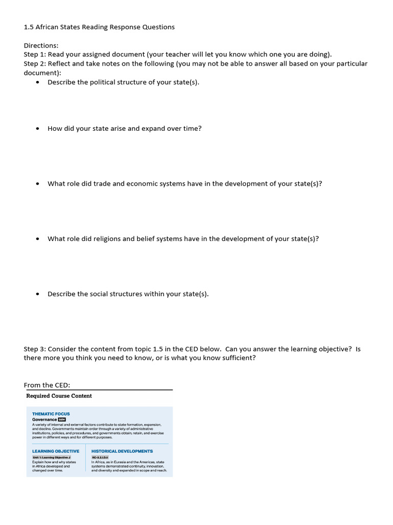 1.5 Reading Response Worksheet | PDF