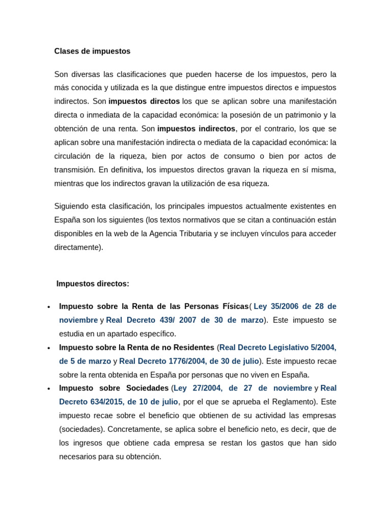 Clases de Impuestos | PDF | Impuestos | Impuesto sobre la renta