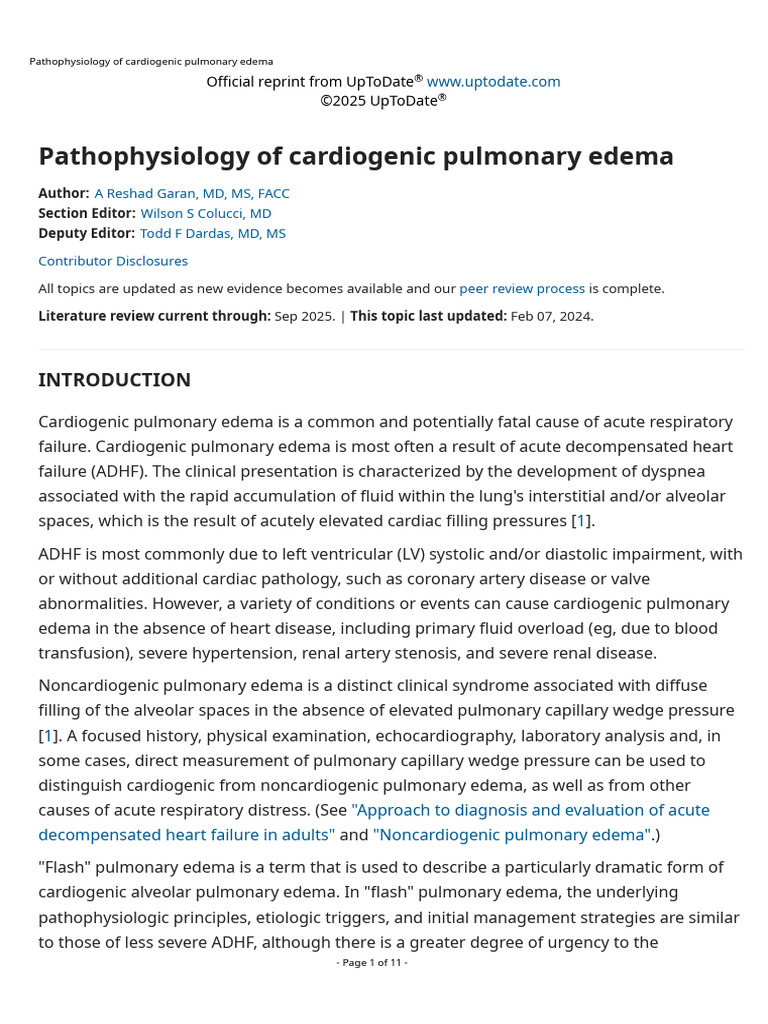 Pathophysiology of Cardiogenic Pulmonary Edema | PDF | Blood Pressure ...