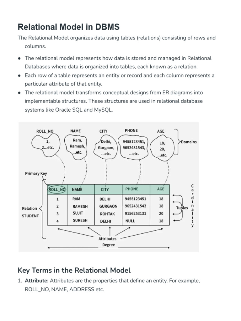 Relational Model in DBMS | PDF | Relational Model | Databases