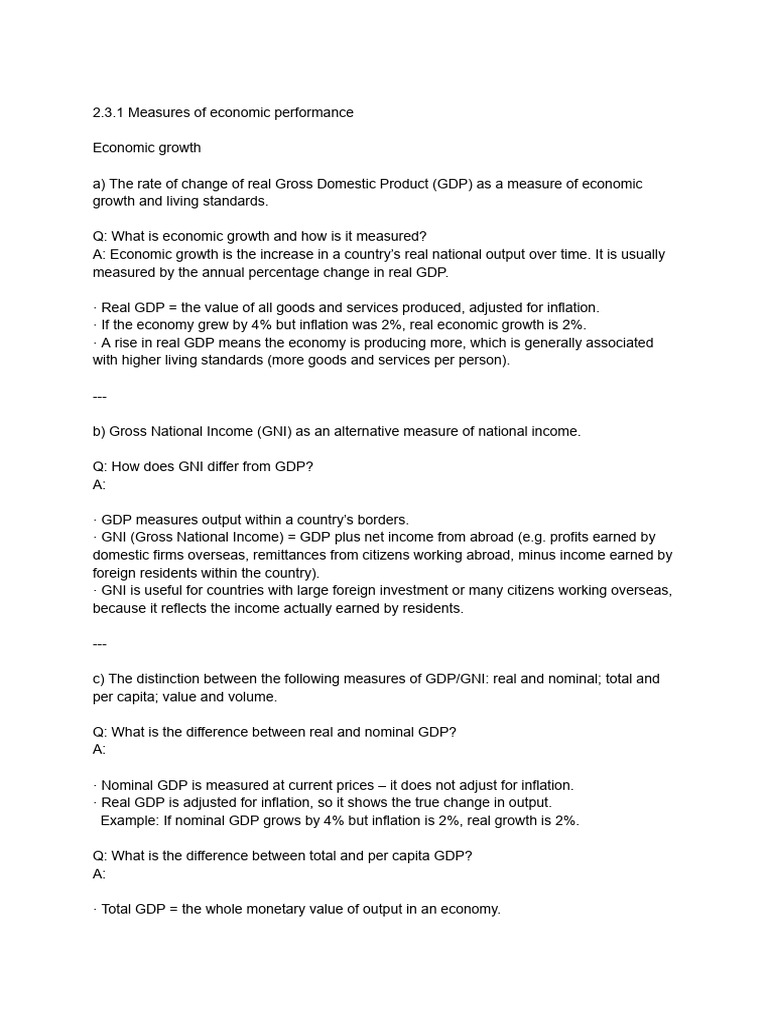 IAL Economics unit 2 notes | PDF | Gross Domestic Product | Inflation