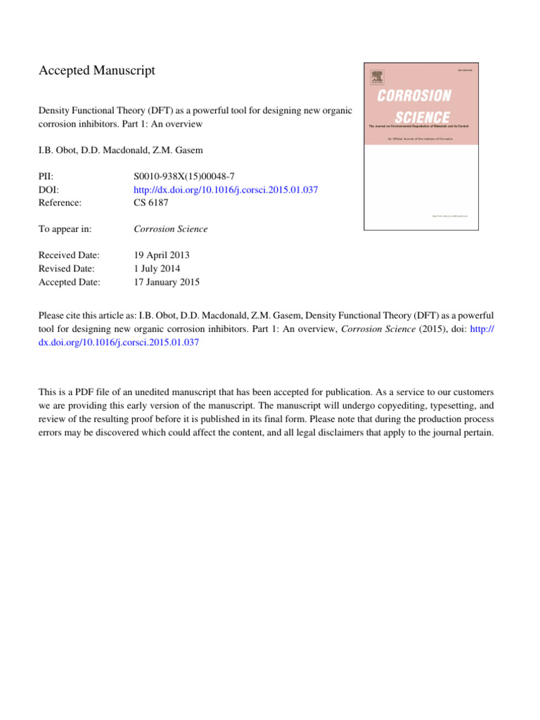 Density Functional Theory DFT as a Power | PDF | Corrosion | Density ...