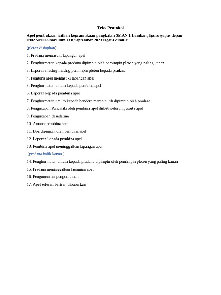 Teks Protokol Apel Pembukaan | PDF