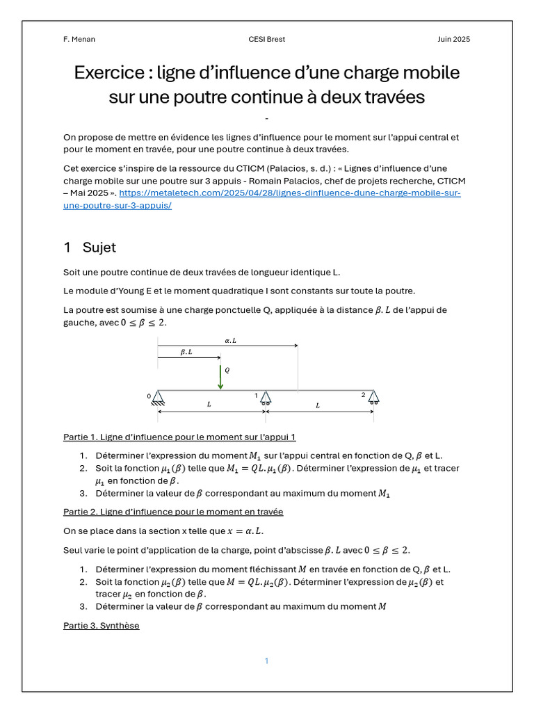 Exercice Poutre Continue Ligne Dinfluence | PDF | Sciences physiques ...