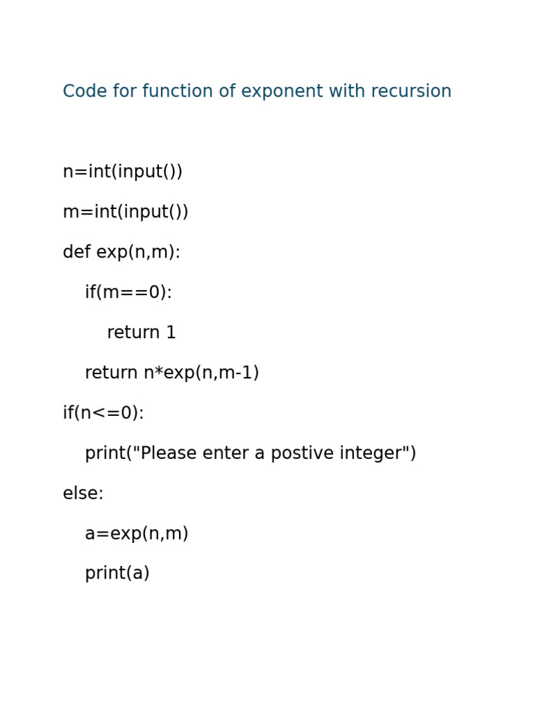 Code for Function of Exponent With Recursion | PDF
