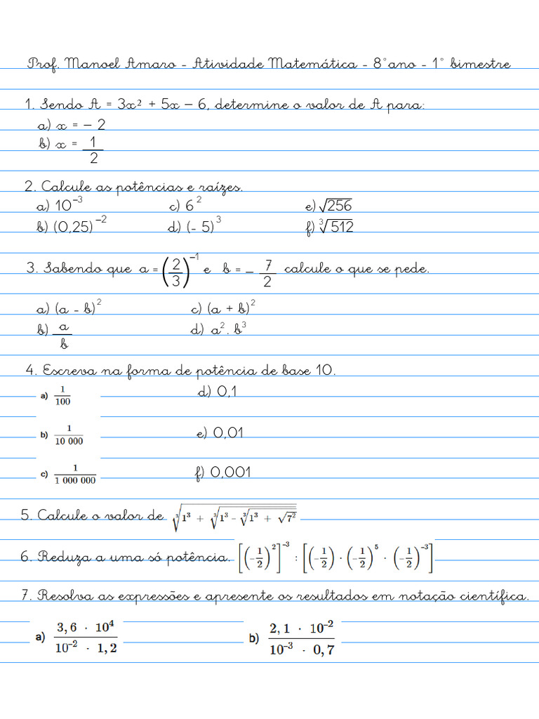 Atividade 8 Ano | PDF