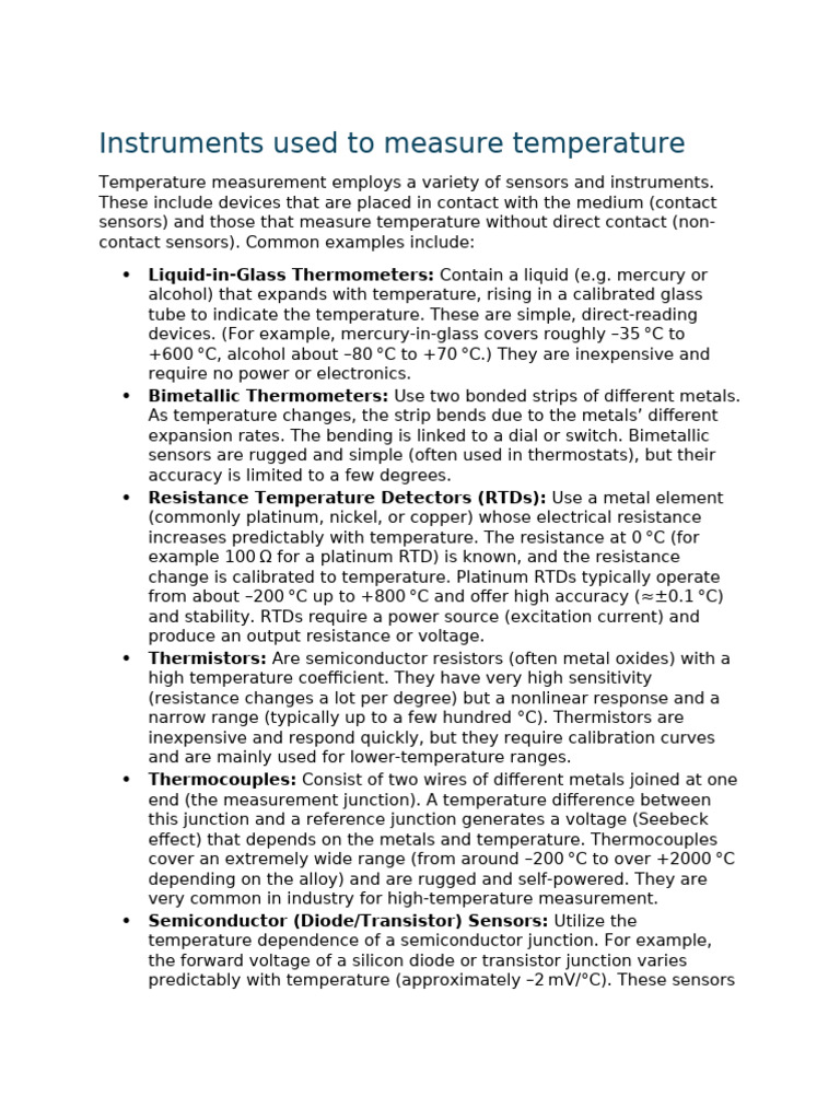Instruments used to measure temperature | PDF | Thermocouple ...
